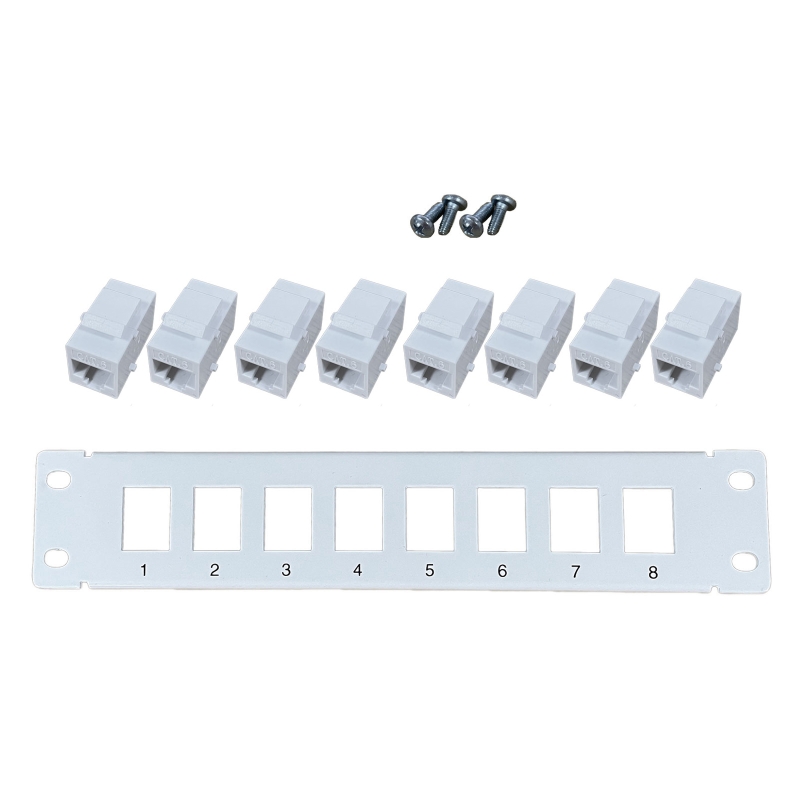 8 porte etero CAT6 Patch Panel RJ45 cavo di rete adattatore Keystone Jack Ethernet telaio di distribuzione UTP 19in D5QC: White
