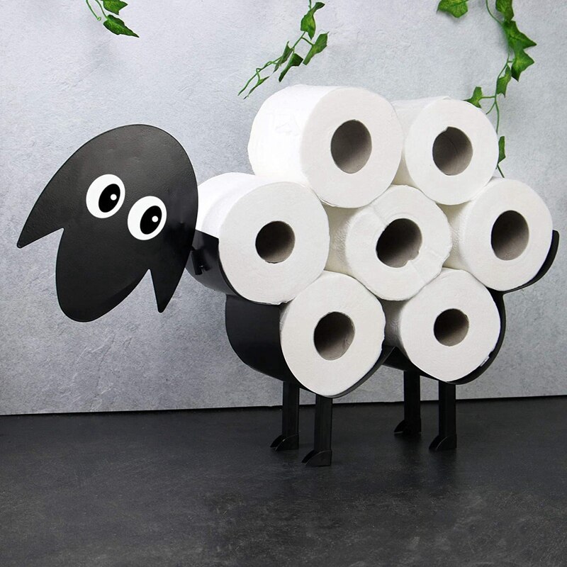 Novelty Black Sheep Toilet Roll Holder Bathroom Ornament Free Standing Metal Paper Towel Holder: Default Title