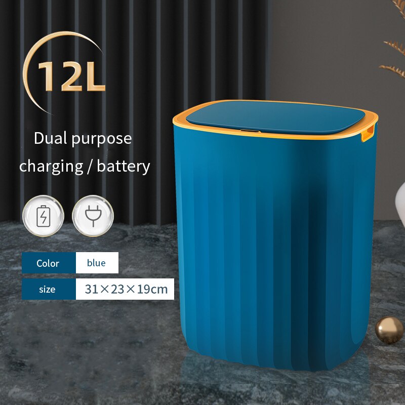 Smart Sensor Prullenbak Thuis Elektronische Automatische Prullenbak Badkamer Wc Waterdicht Smalle Vuilnis Vuilnisbak Keuken Grote: Charging Blue 12L