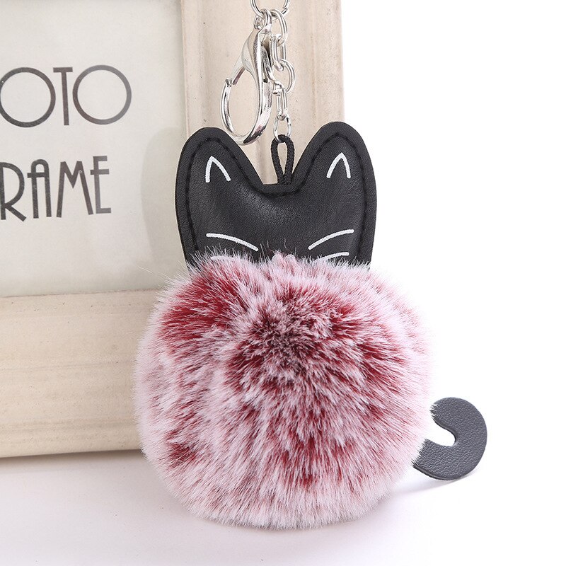Söt pälsboll nyckelring katt mjuk pompom djur svans hår boll bil nyckelring nyckelring mamma llaveros dam bilväska tillbehör: 09