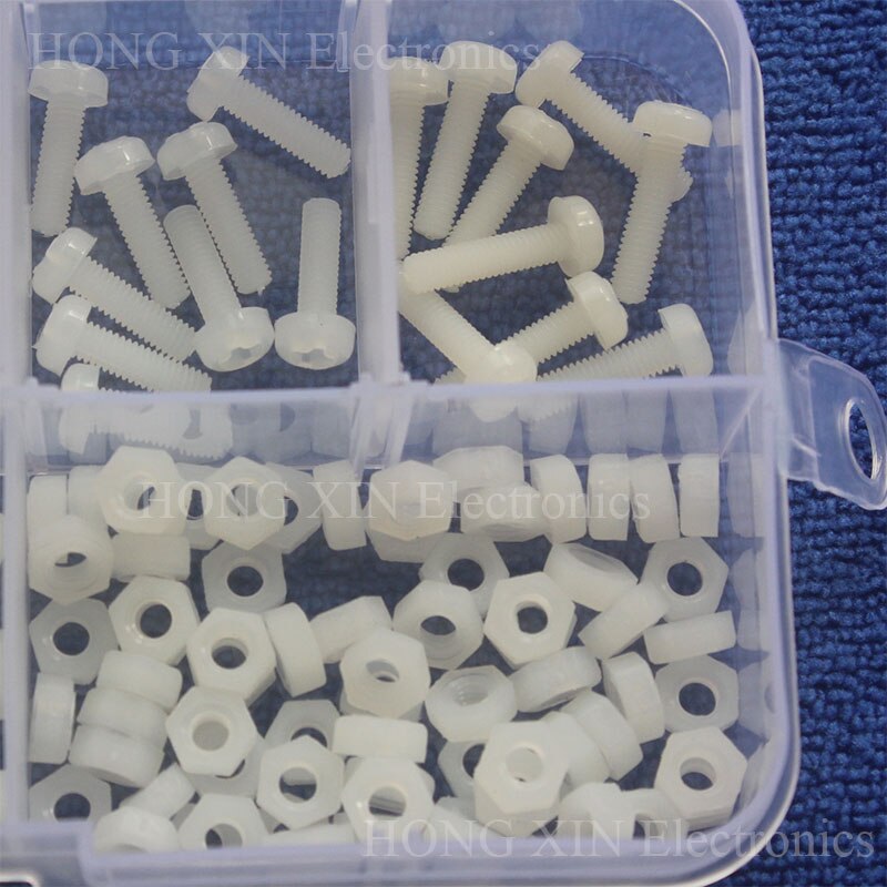 160Pcs White M3 PCB Plactic Threaded Hexagon Button Head Cross Screws nuts Bolt Assortment kit set Fastener Hardware