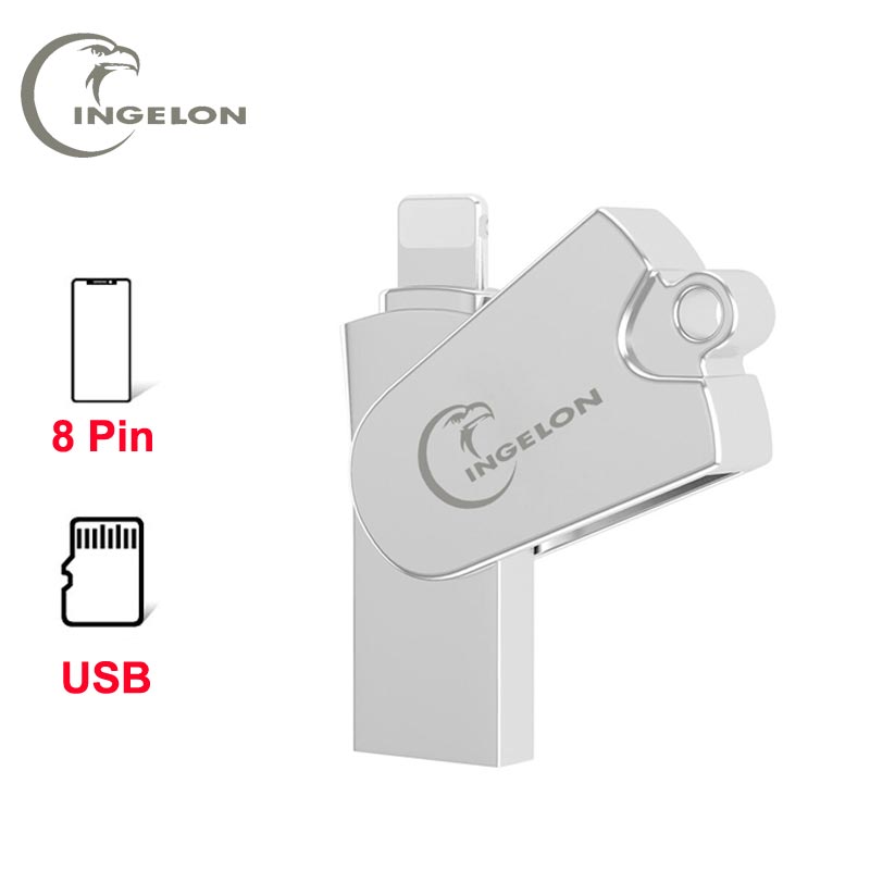 Ingelon – lecteur de carte mémoire Micro SD en métal, 2 en 1, pivotant, pour iPhone X/8/7/7 Plus/6/6s/5/SE/ipad