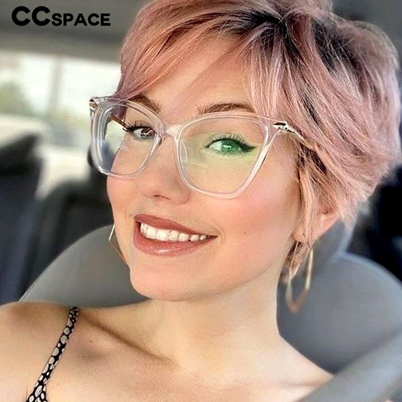 Montura de gafas con forma de ojo de gato para mujer, de de de lentes ópticas, color rosa transparente, 45077