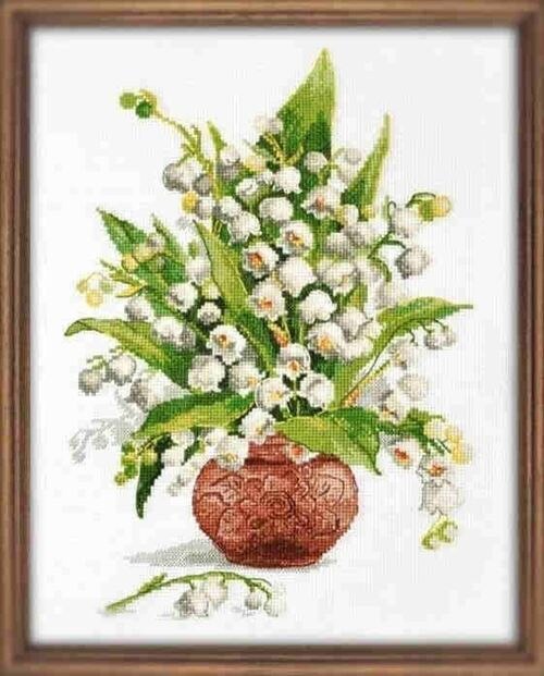 Liljekonvalj blommor korsstygn paket 18ct 14ct 11ct tyg bomullstråd broderi gör-det-själv handgjort handarbete