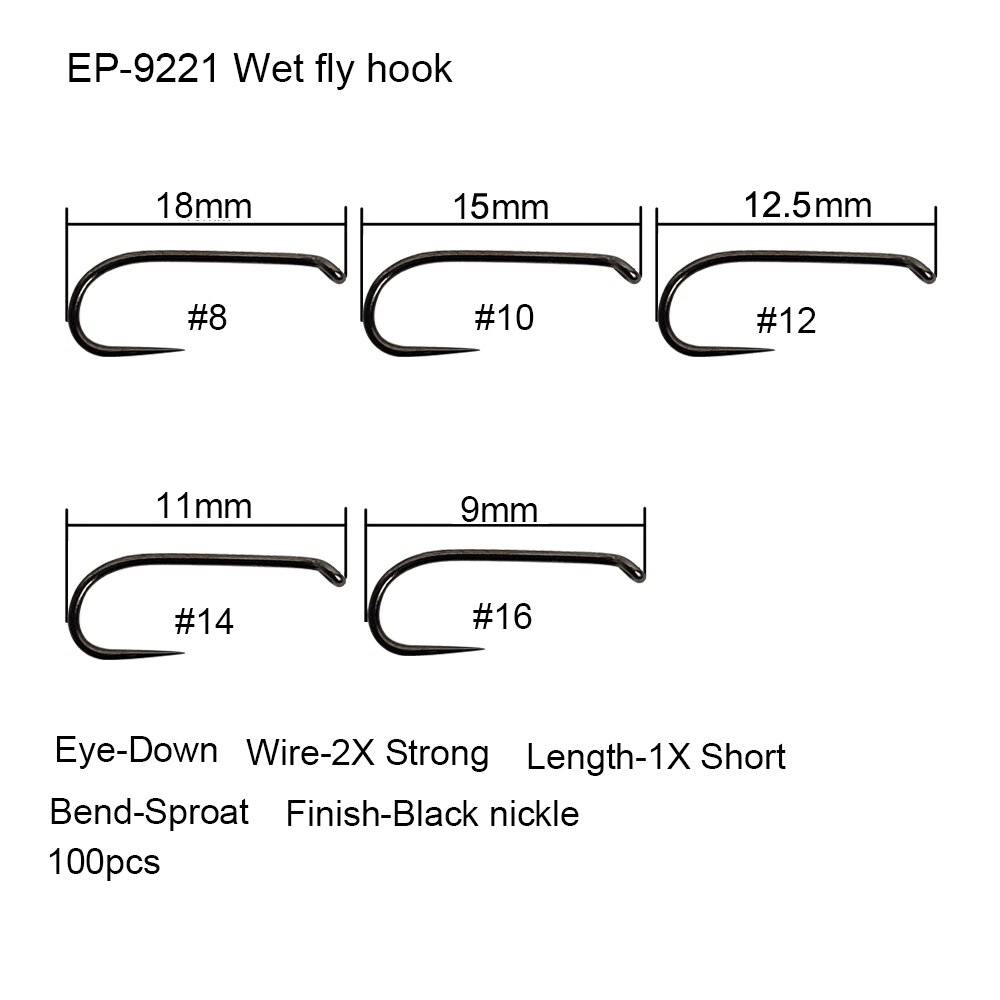 Eupheng 100 Stuks Vliegvissen Haak Weerhaakloze vliegbindset haak Vissen Droge Nimf Shirmp Natte Caddis Fly Hook