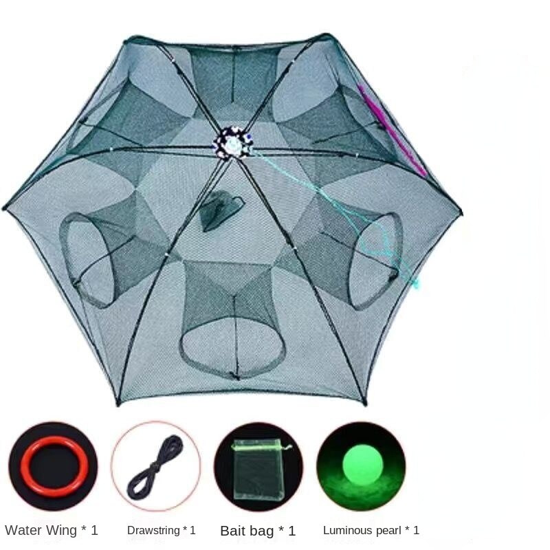 Fish Net Shrimp Cage Multi Specification Moving Net Folding Fishing Lobster Net Umbrella Cage Fishing Gear Pratical: 6 holes