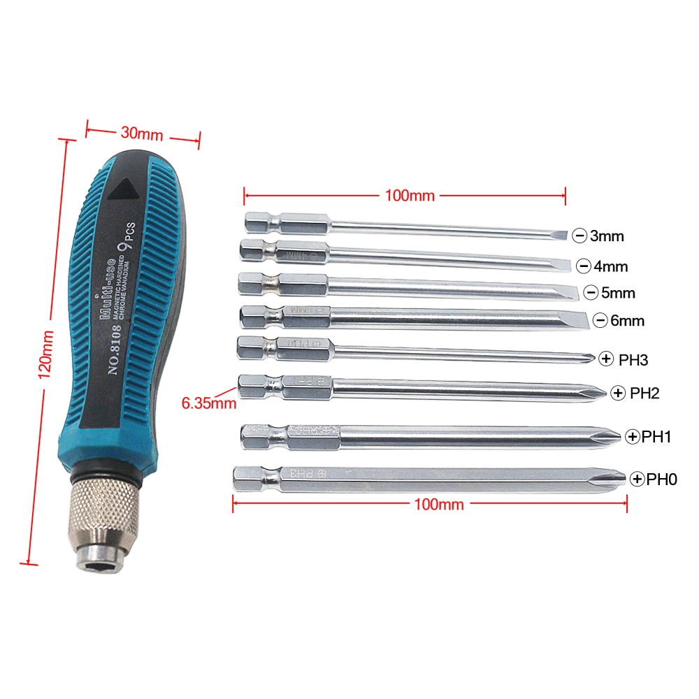 9 in 1 Precisie Schroevendraaier Bit Set Handvat multifunctionele Schroevendraaier Magnetische Multi-gebruik Ingelaste Phillips Hand gereedschappen 8108