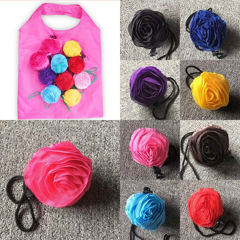 Bolsa de compras plegable, bolsa de hombro de tela Oxford con flores rosas, bolsas de supermercado portátiles ecológicas, bolsa reutilizable para mujeres 1 unidad