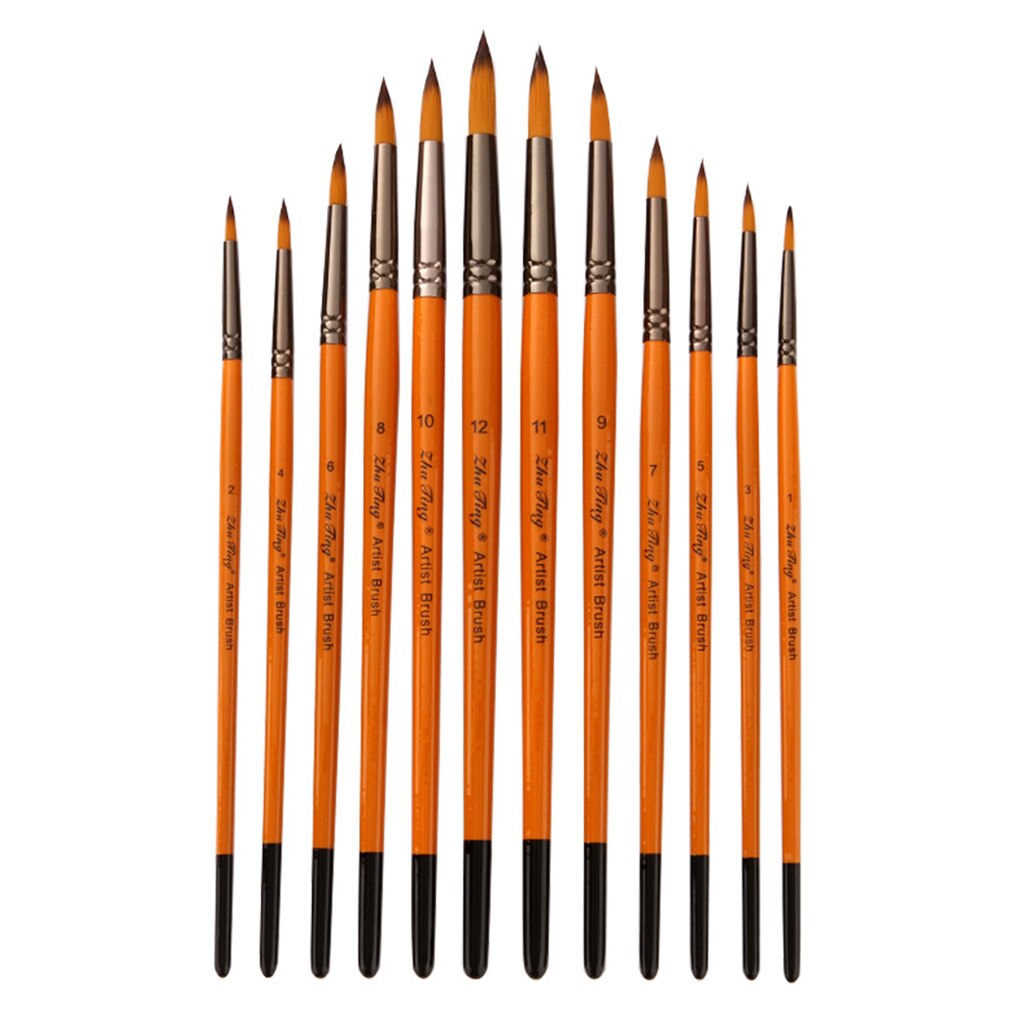Pinceles redondos de acuarela de pelo de Nylon de 12 Uds para acuarelas/acrílicos/tintas/pinturas al óleo