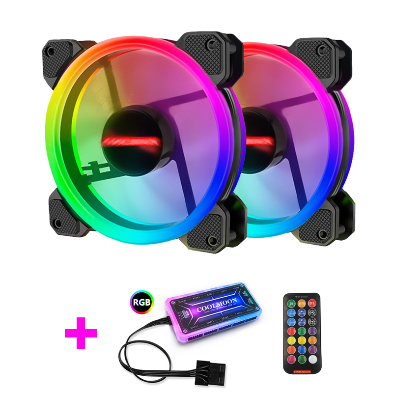 Coolmoon – boîtier de ventilateur RGB pour PC, silencieux, avec télécommande IR, 120mm: GRIS