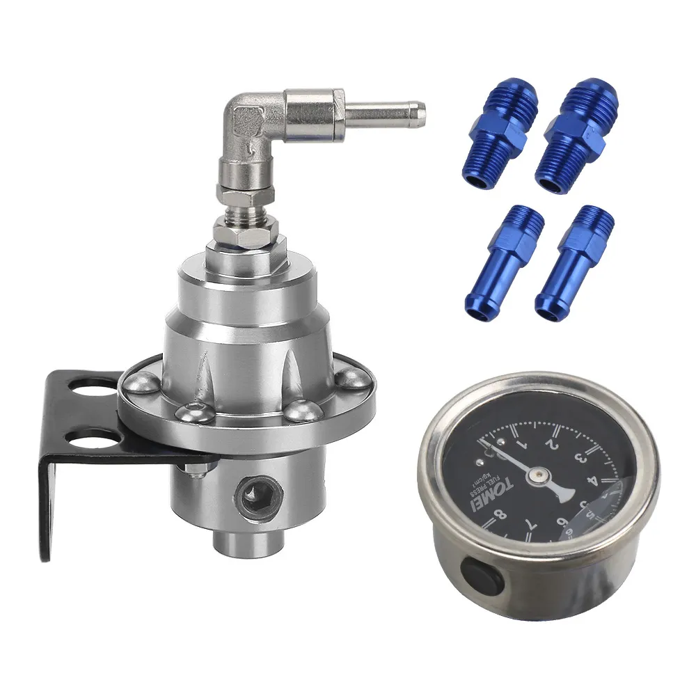 Adjustable Fuel Pressure Regulator with Gauge Kit 7 Colors Aluminum Vehicle Refitting Fuel Supercharger: Silver