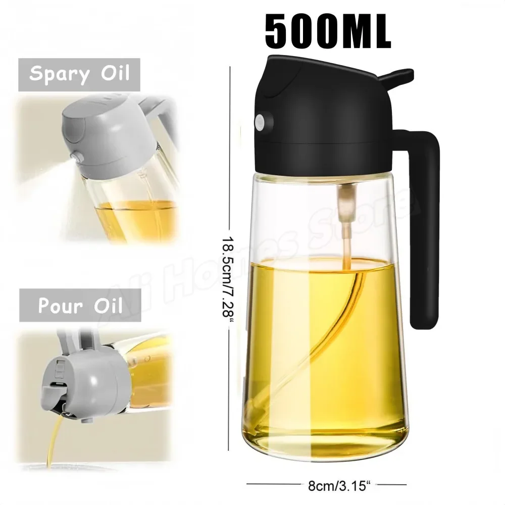 500ml 2 in 1 spray oliesprøjte oliedispenser oliekrukke til grill køkken bagning luft stegepande ovn stegning picnic køkkenværktøj: Lysegul