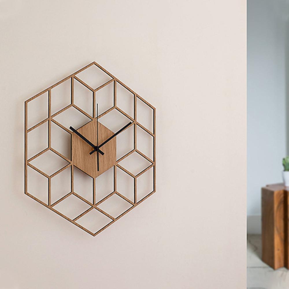 Seinäkello bambu puu moderni suuri hiljainen toimisto kodin sisustus makuuhuone kuusikulmainen kvartsi seinäkello geometria