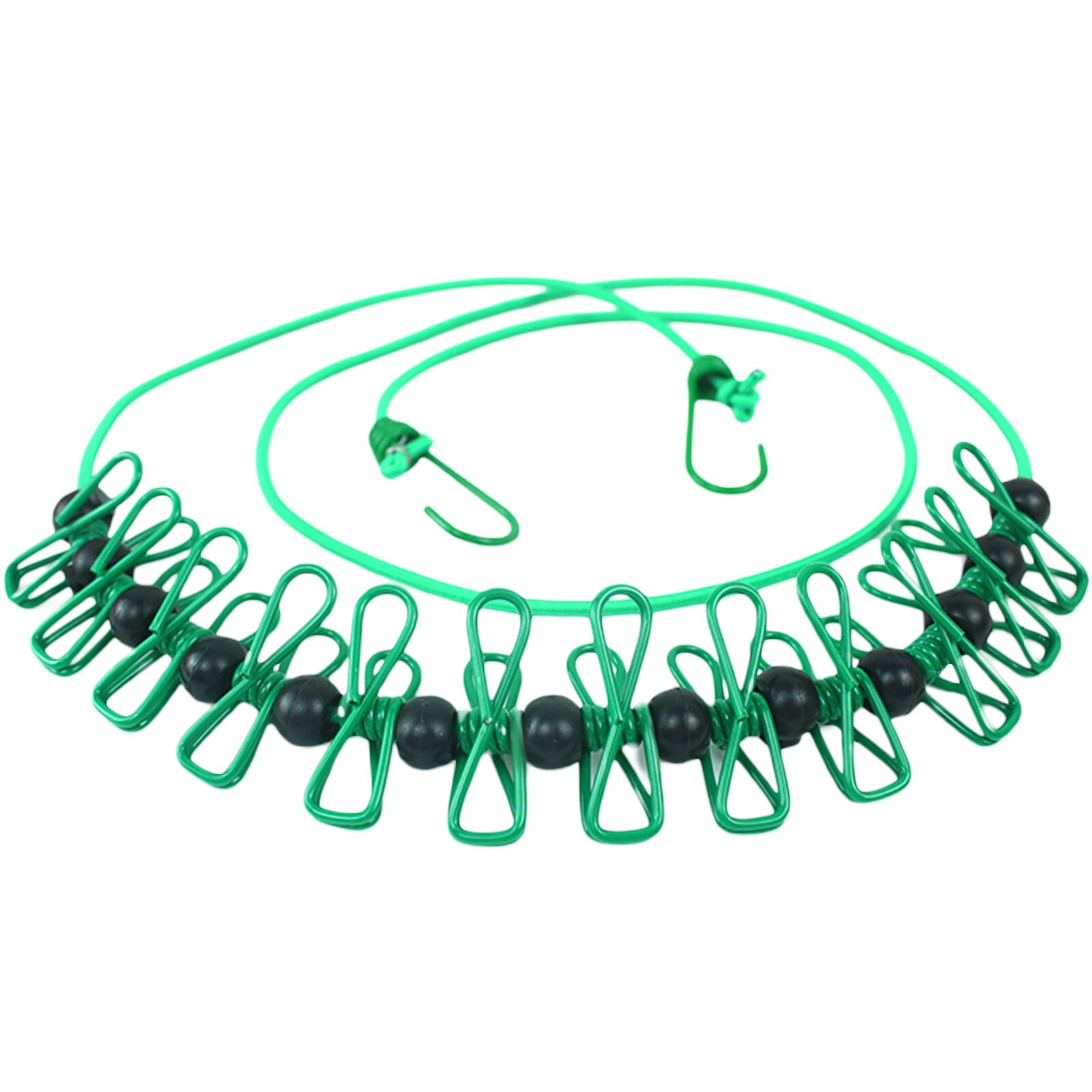 Clothes Line Buckle Rubber Band with Iron Wire Elastic Windproof Rope Positioning Accessory: Green