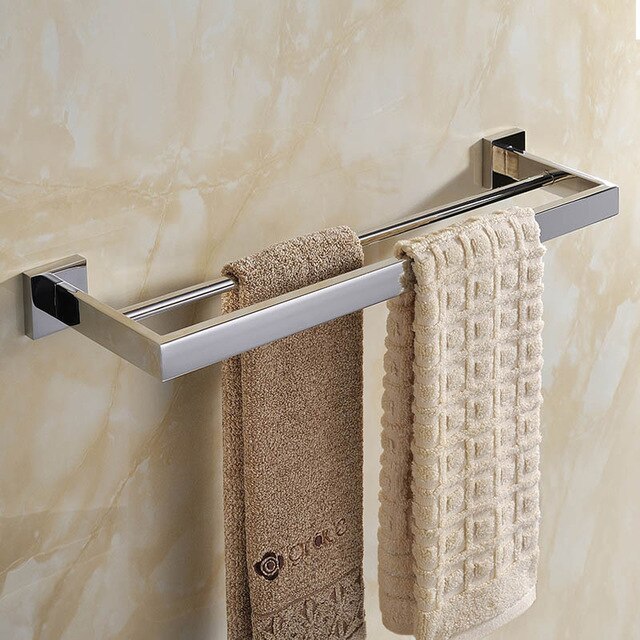 SUS 304 Stainless Steel Bathroom Accessories Set Robe Hook Towel Bar And Mirror Polished Toilet Paper Holder Clothes: Double Towel Bar