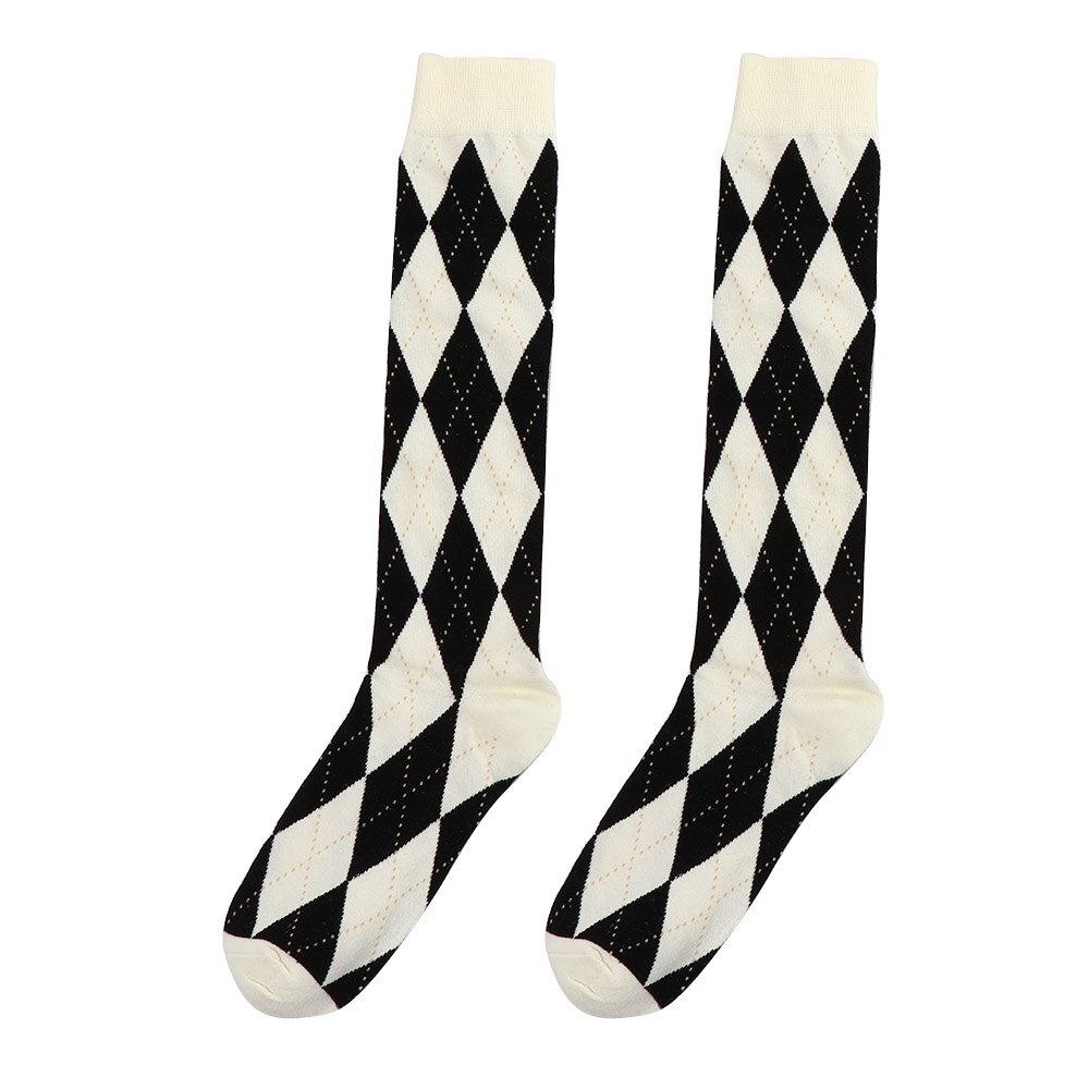 Girl JK Knee High Socks Stockings College Rhombus Plaid Knee Socks Women Keep Warm Female Sock Ladies Long Socks: B-black white