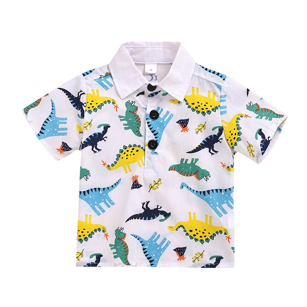 Kids Boys Cute Cartoon T-shirts Summer Baby Boys Turn-down Collar Short Sleeve T-shirts Cartoon Dinosaur Print T-shirt#P30: 4T