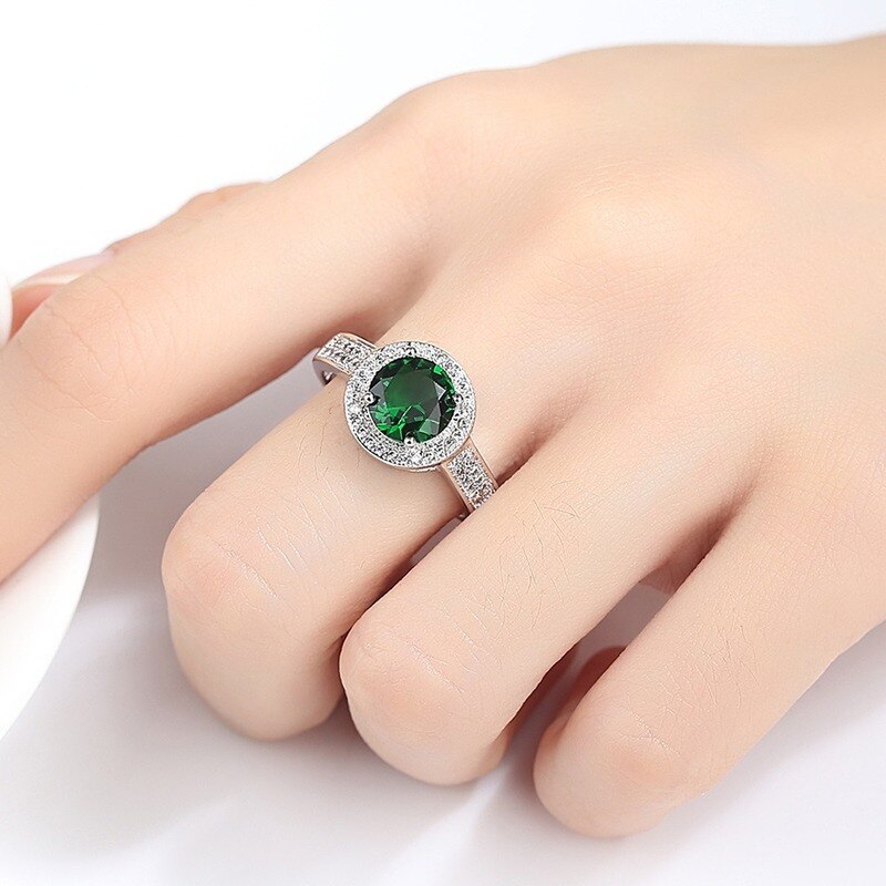 Personality Ring Ladies Exquisite Zircon Ring Jewelry Green Round Ring