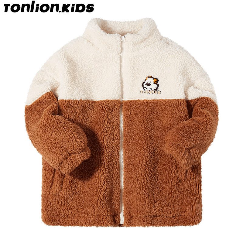 TON LION KIDS Polar Fleece Jacket Winter Thickening Warm Casual Trend Boys Fleece Jacket 5-12 Years Old
