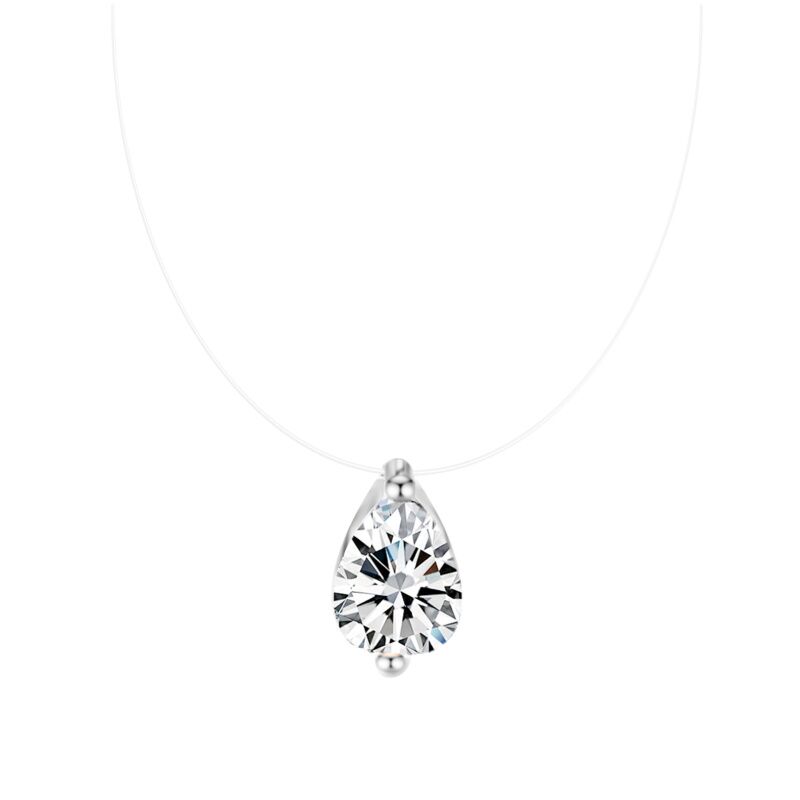 Chaîne transparente AAA Zircon collier Invisible ligne de poisson ras du cou femmes ovale coeur carré étoile goutte d'eau pendentif colliers
