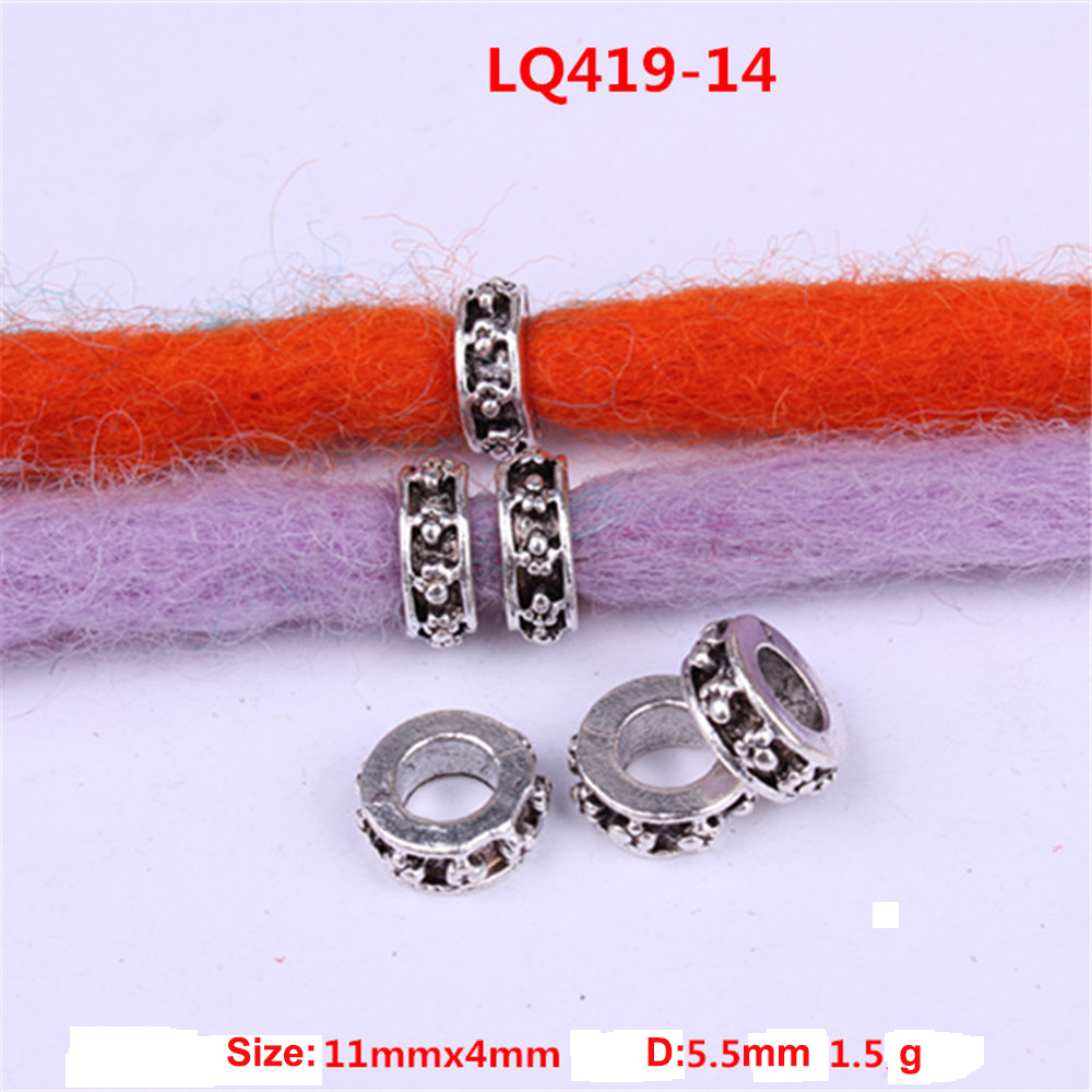 10Stck retro Silber Metall Haar flechten Furcht Dreadlock Bart Perlen Ringe Rohr ca 6mm Innen See Schmuck 15 stil: LQ419-14