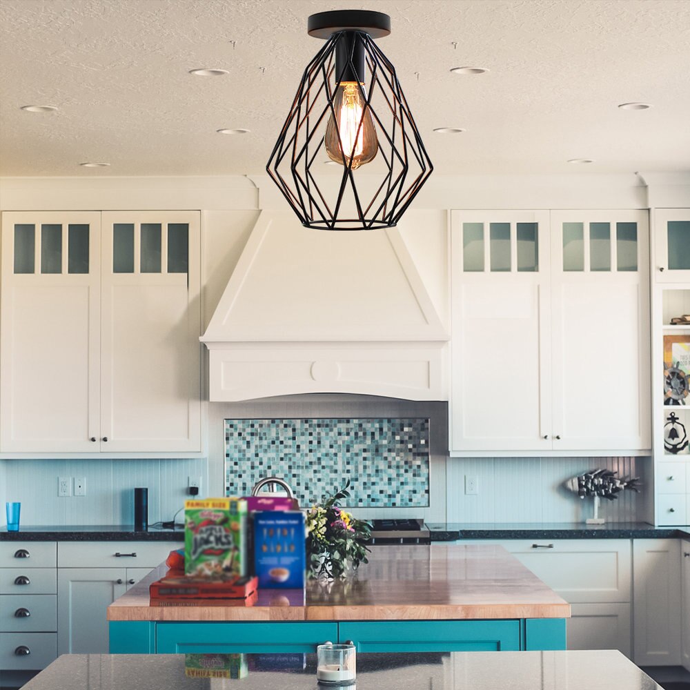 Plafondlamp met ijzeren kooi, moderne led-kap, industriële plafondlamp, scandinavische verlichting, kooiarmatuur voor woonkamerdecoratie