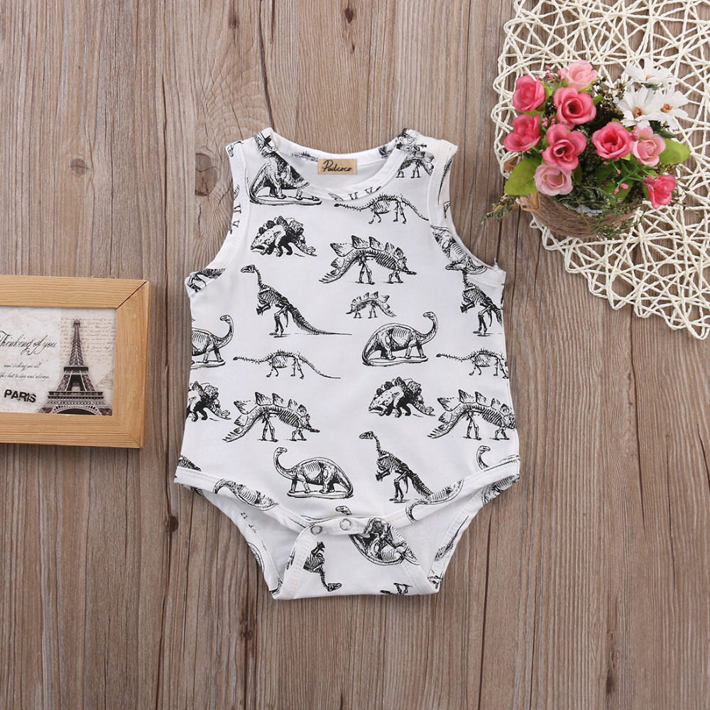 Zomer Romper Baby Baby Meisje Jongen Kleding Dinosaurussen Gedrukt Mouwloze Romper Katoen Outfits