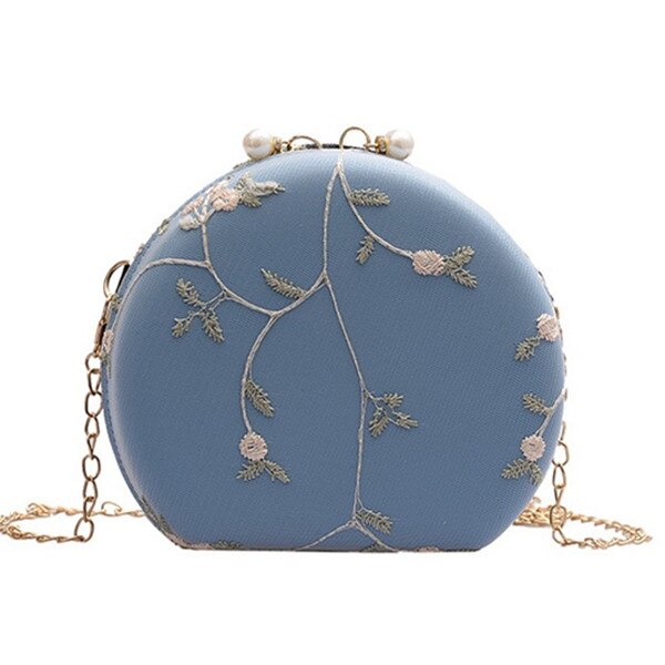 Borduren Bloemen Vrouwen Flap Clutch Avondtassen Gouden Ketting Schoudertassen Meisjes Handtassen Portemonnees Voor Dames Partij Tas: Blue