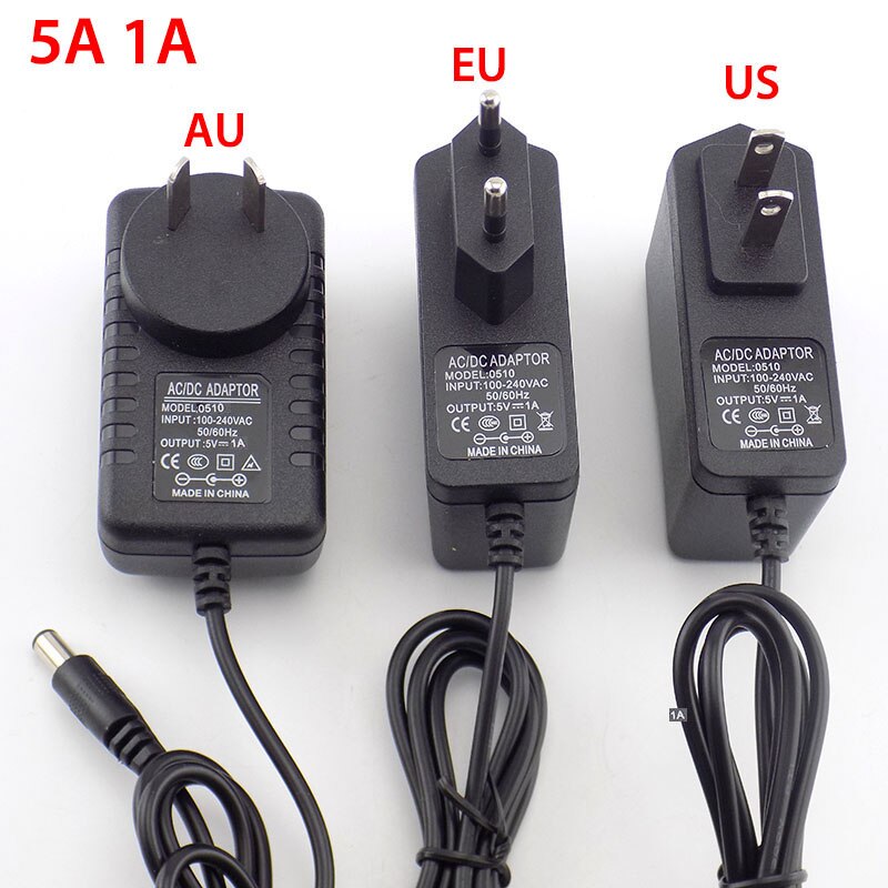 Ac Dc 5V 1A 1000ma Adapter Voeding Adapter Eu Au Us Plug 5.5Mm * 2.1Mm Muur oplader Voor Cctv Camera Led Strip Licht Lamp W17