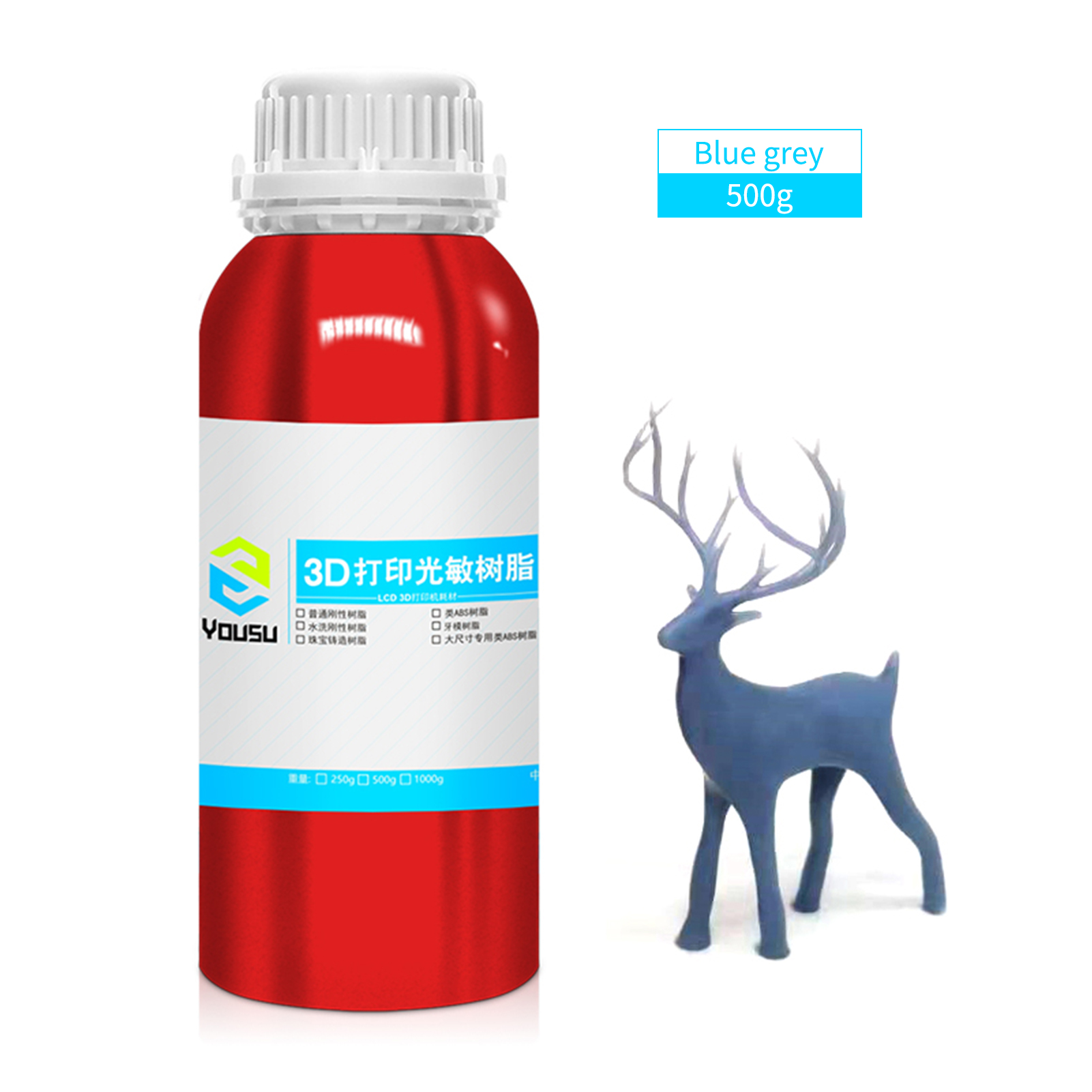 YouSu 3D Drucker Starren Harz 95D Härte Aluminium Flasche Flüssigkeit Druck Material für LCD 395-405nm Band LCD Drucker 1000g/500g: 500g-grau