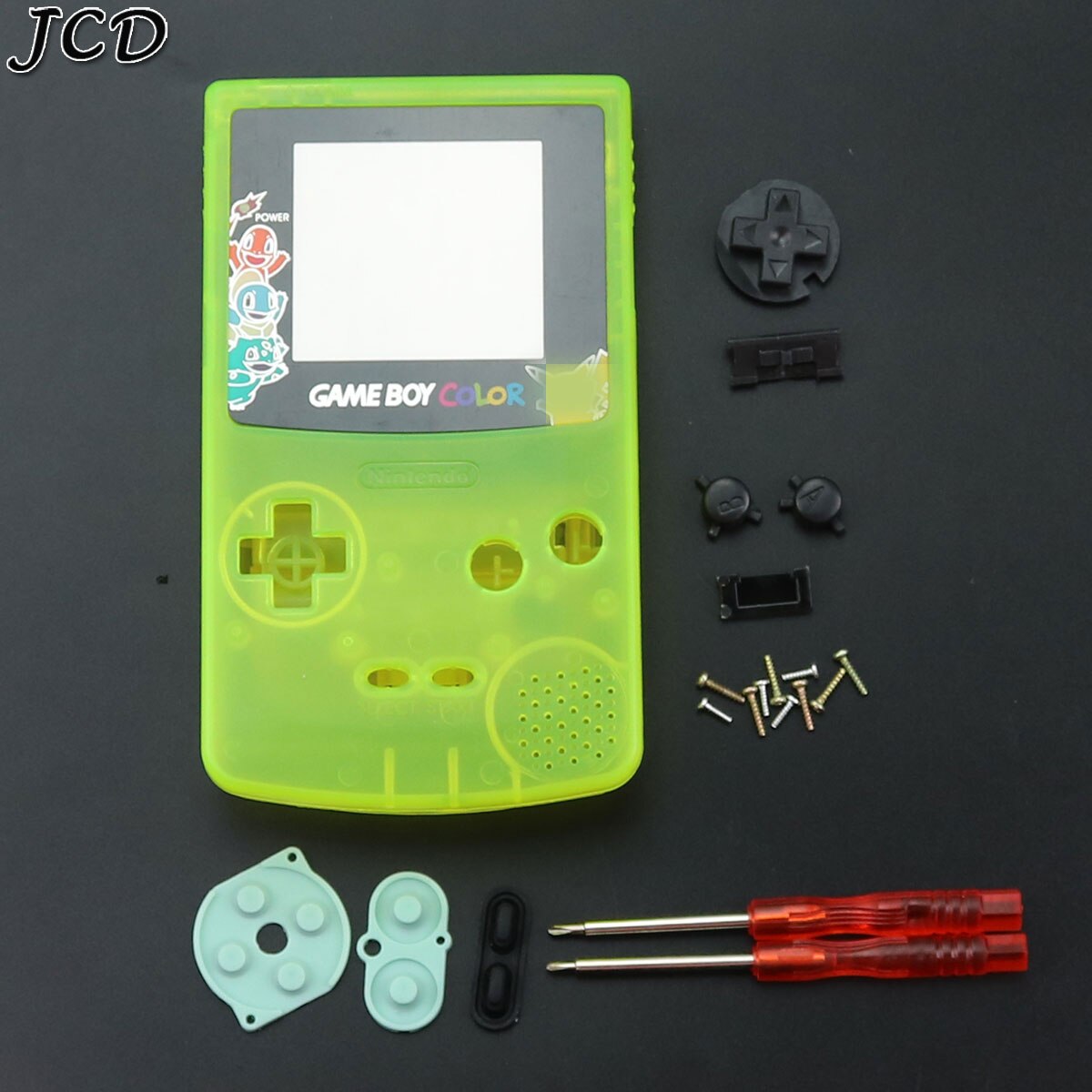 JCD Housing Shell Case Cover for Nintendo Gameboy Color Game Console for GBC Shell with buttons kits sticker label and tools: Clear Light Green