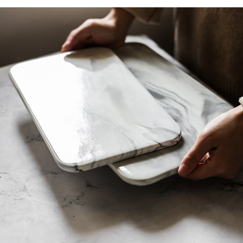 Nordic Minimalist Marble Ceramic Tray Rectangular Plate Plate Cake Sushi Plate Western Bread Flat Plate.