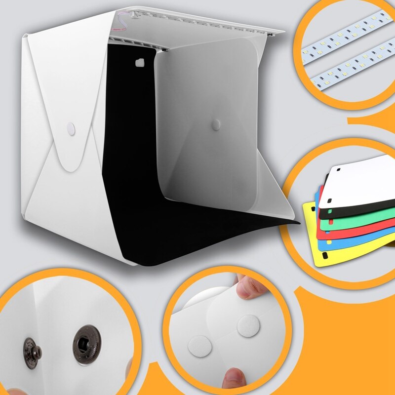 Fotostudiobox, mini draagbare opvouwbare fotostudiotenten met dubbele led-verlichting en 6 achtergronden