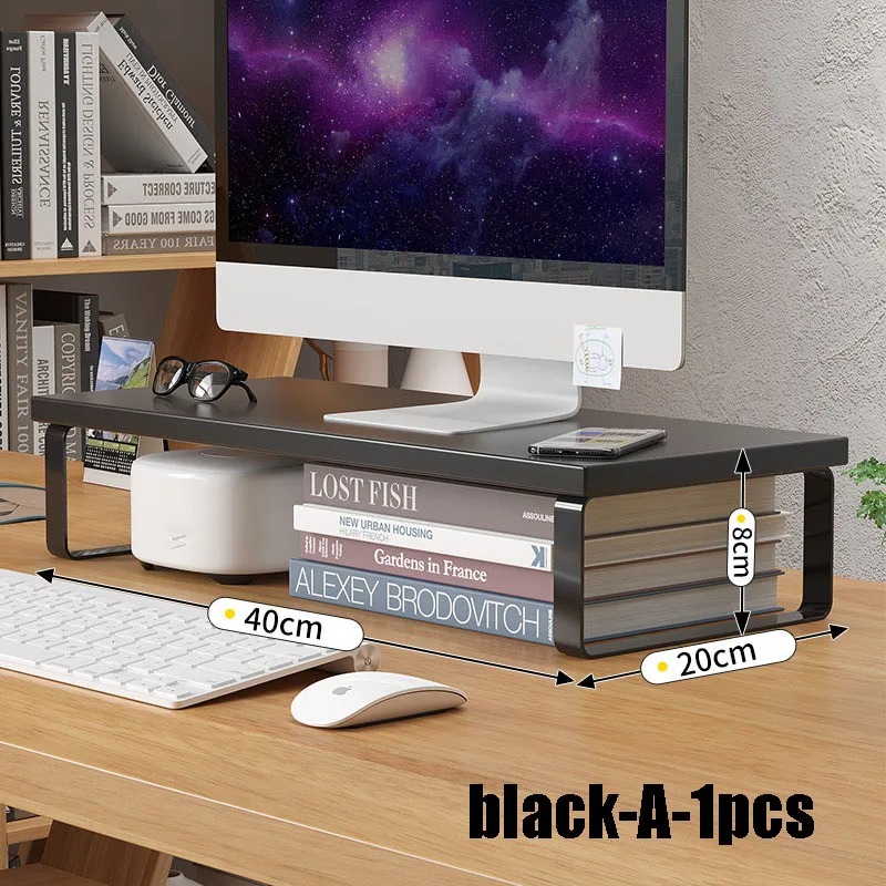 Soporte para Monitor de ordenador portátil, pantalla de ordenador de escritorio, estante de almacenamiento de escritorio elevado , suministros de almacenamiento de oficina ﻿: Negro