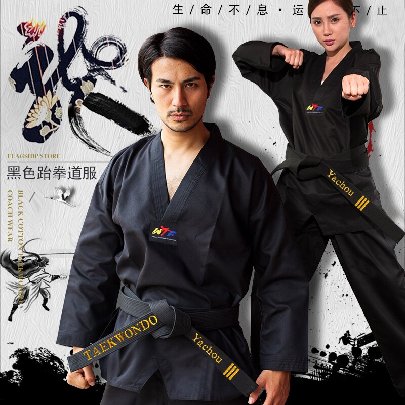 Schwarz Taekwondo Uniform Dobok Erwachsene kinder Männlich Weiblich Taekwondo dobok baumwolle anzüge jodo Uniform Taekwondo Kleidung Taekwondo set