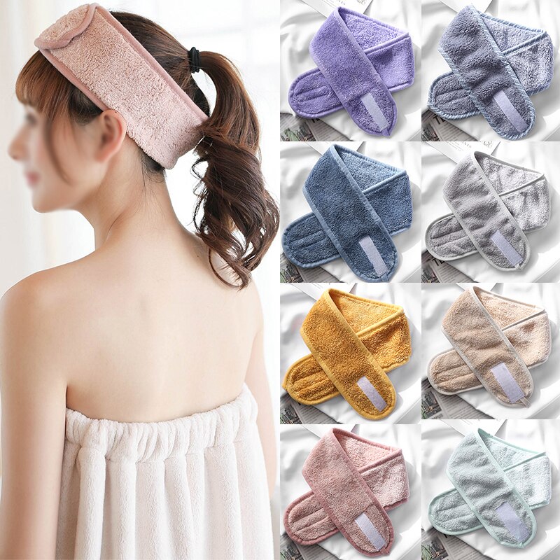 Diadema Facial de algodón para mujer, bandana de Velcro, gorro de ducha para la cabeza, envoltura mágica para el cabello, accesorios para el cabello