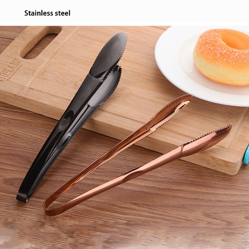 Pinzas para servir comida de acero inoxidable, 9 pulgadas, color oro rosa, para ensalada y pan, pinza para carne y fruta, utensilios de cocina para barbacoa