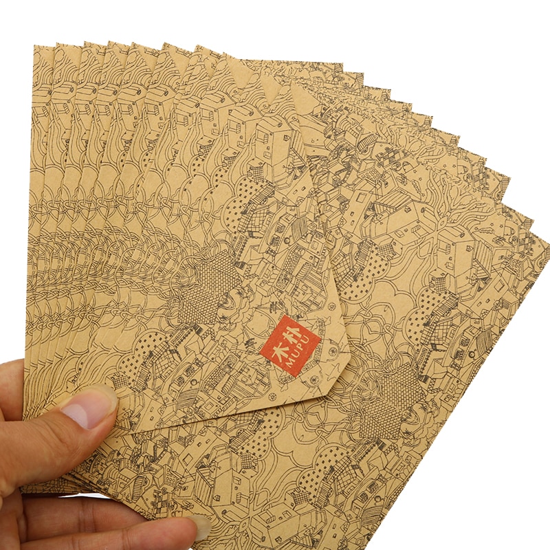 10 Stks/set Vintage Kraft Enveloppen Visitekaartje Stijl Hout Pak Envelop Huwelijksuitnodiging Envelop