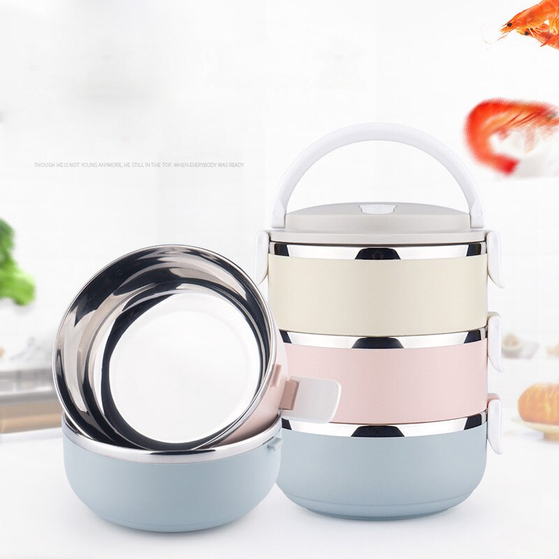 Portable Luch Box 304 Stainless Steel Students Food Container Three Layer Rice Bowl Vegetable Bowls