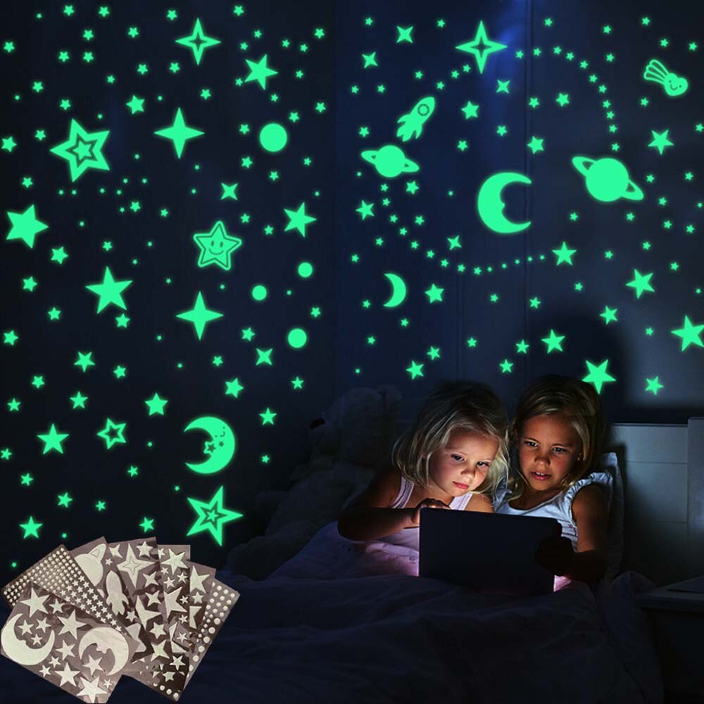 Autocollant de bulles fluorescentes 3D phosphorescentes, étoiles, points, lueur dans l&#39;univers de lune sombre, décoration murale pour chambre d&#39;enfant, décor artistique pour plafond de chambre à coucher