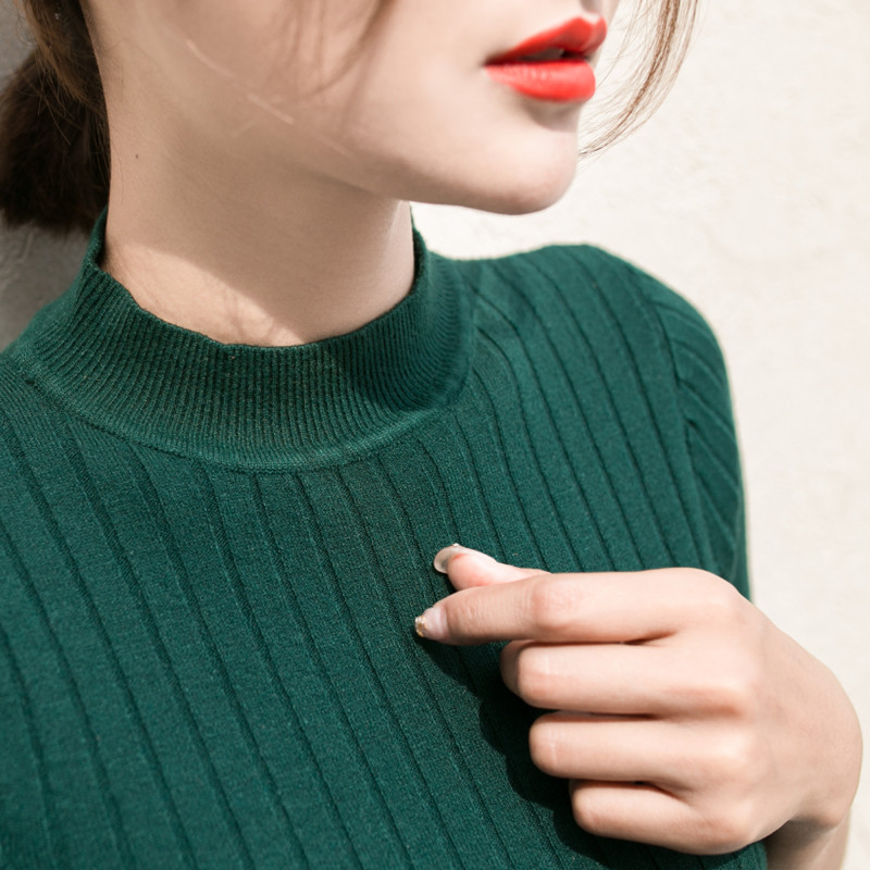 Gkfnmt dzianinowy sweter z dopasowanym golfem damski sweter z dzianiny koszula damska na każdy mecz podstawowy szczyt z krótkim rękawem odzież