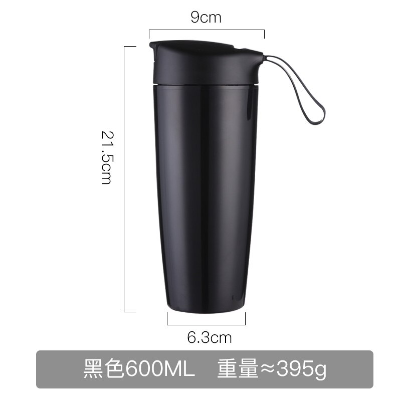 560ml Thermal Coffee Mug Ceramic Inside Insulated Travel Mug Thermos Coffee Tumbler Vacuum Flask Stainless Steel Tumbler Cups: black