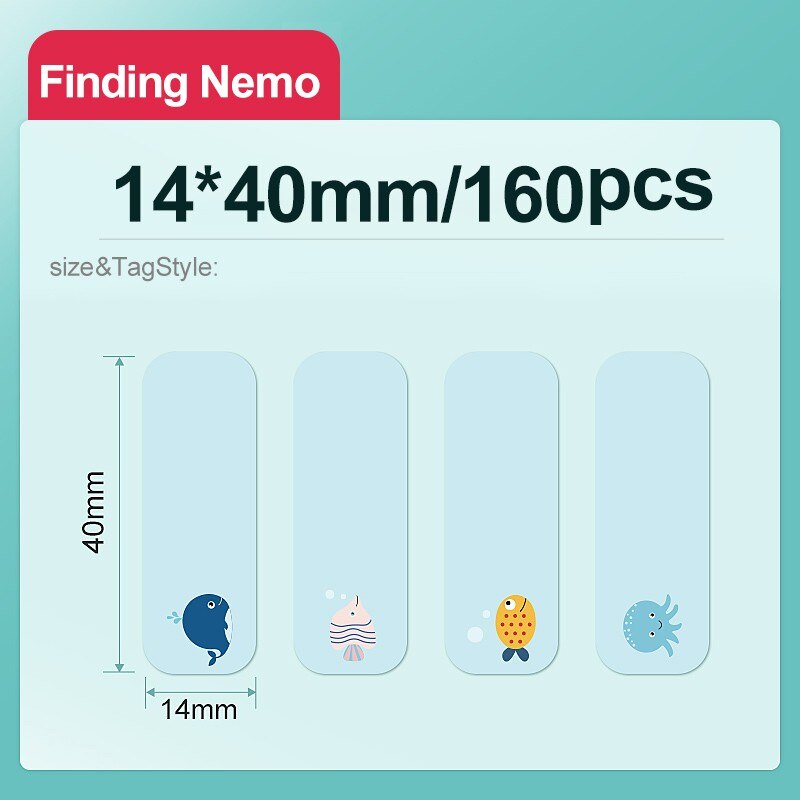 NiimBot D11/D110 label paper name sticker books stationery box textbook homework box waterproof self cartoon sticker: Finding Nemo