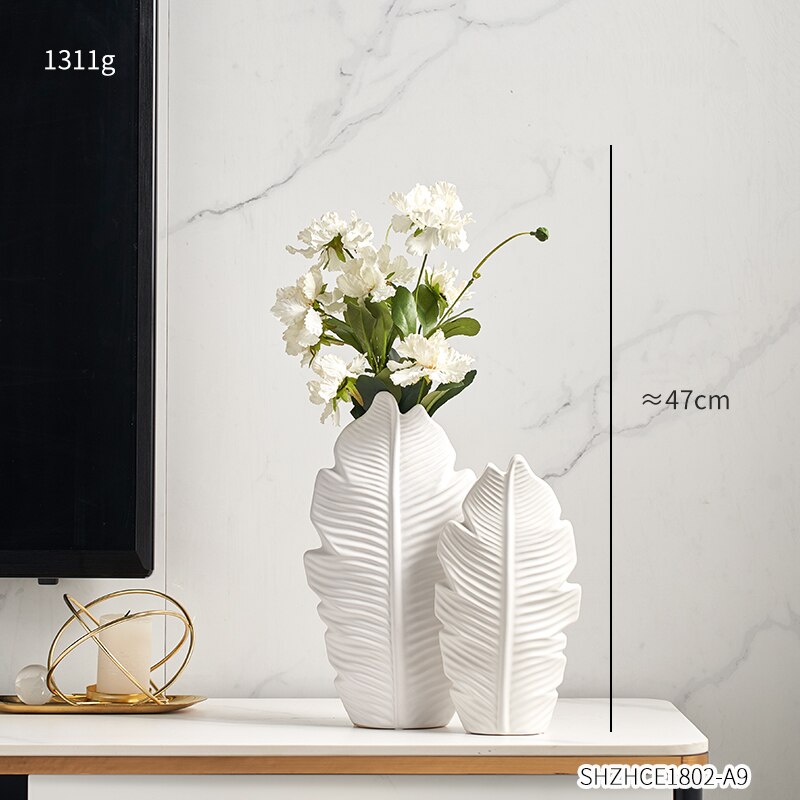 Bathroom Decoration Accessories Ceramic Vase Leaves Model Modern Home Decoration Flower Vase Living Room Decoration White Vases: Combination I