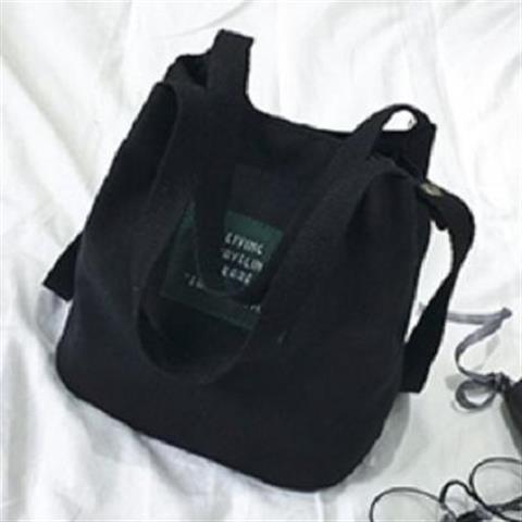 Canvas Bag Female Korean Style Totes Messenger Bag Casual Small Mini Handbag Shoulder Bags Female Bucket Bag Handbags Women Bags: Black