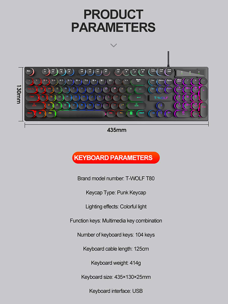 Sensación mecánica Shadow, teclado, computadora de sobremesa, computadora portátil, juego de deportes electrónicos, teclado con cable iluminado