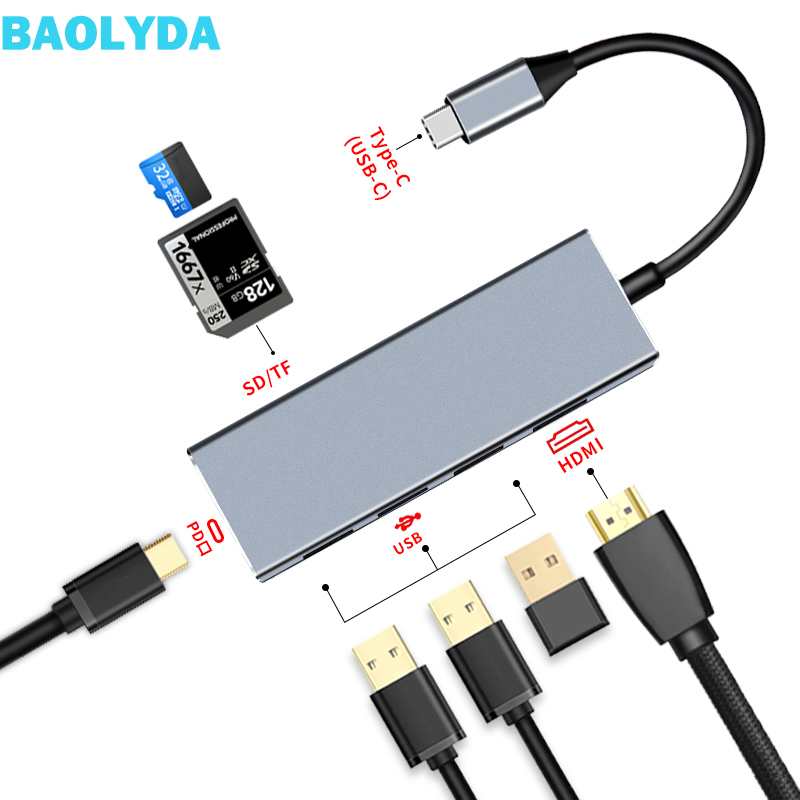 USB-C Hub 7-in-1 Adapter - Thunderbolt 4K HDMI, USB PD, SD/TF Card Reader for MacBook Pro, Samsung Galaxy