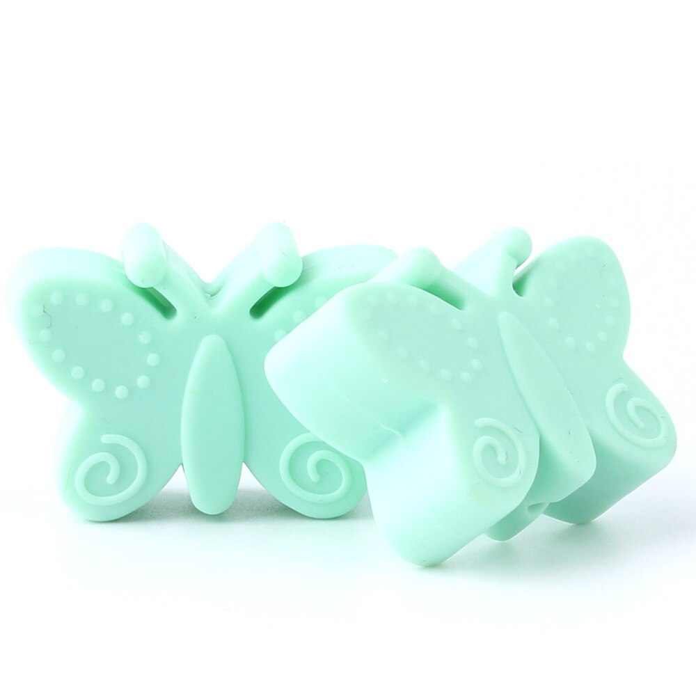 Keep&grow 10Pcs Silicone Beads Butterfly Teething Beads For Jewelry DIY Making Bead BPA Free Silicone Baby Teething Necklace Toy: Mint Green