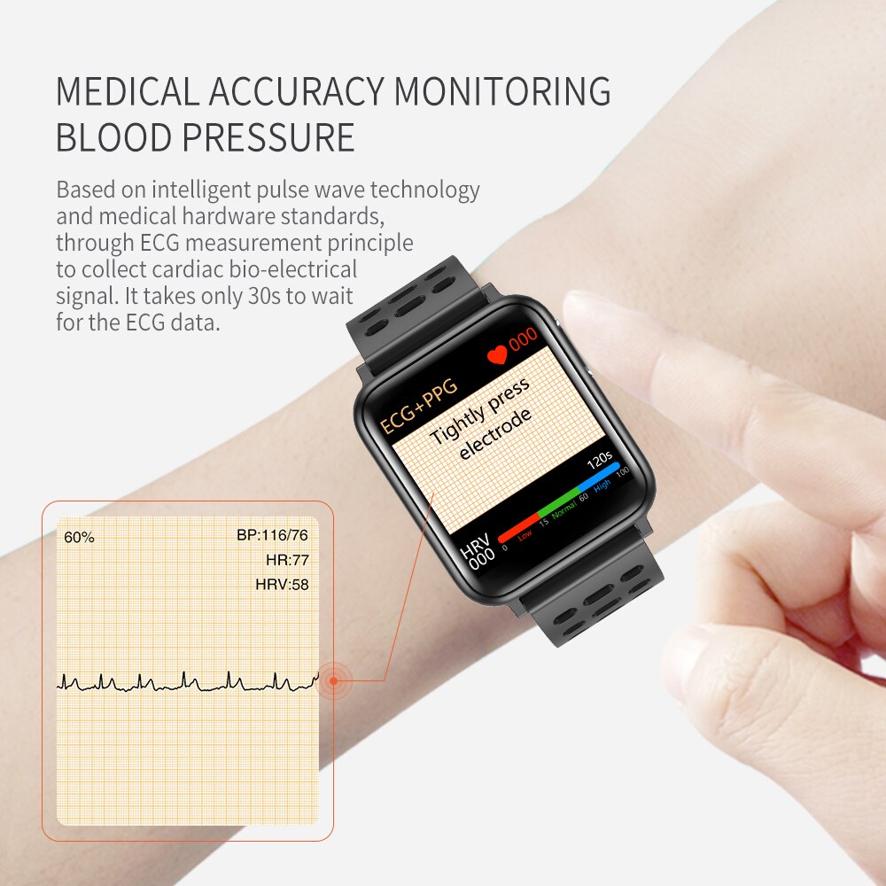 V5 Bluetooth Smart Uhr EKG PPG Herz Rate Blutdruck Sauerstoff Monitor Smart Uhr Band 1,3 "Fitness Tracker IP67 wasserdicht