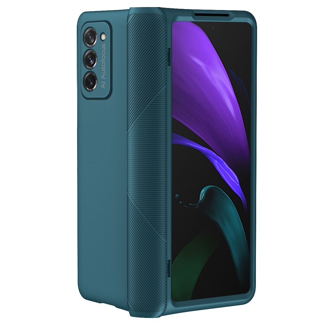 360 dobradiça proteção capa do telefone de corpo inteiro para samsung galaxy z fold 2 5g 2020 armadura protetora caso + frente vidro temperado flim: green